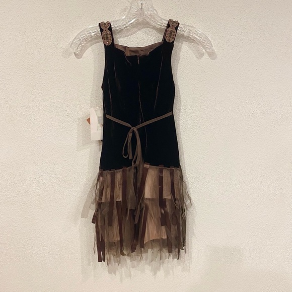 NWT Biscotti Collezioni Brown Velvet Fringe Dress Size 8 - Picture 6 of 6